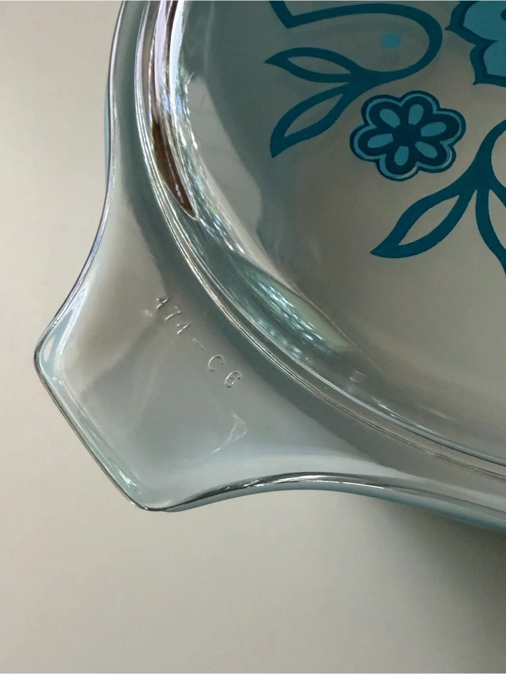 Vintage 1970 Pyrex 474 promotional casserole dish in the 